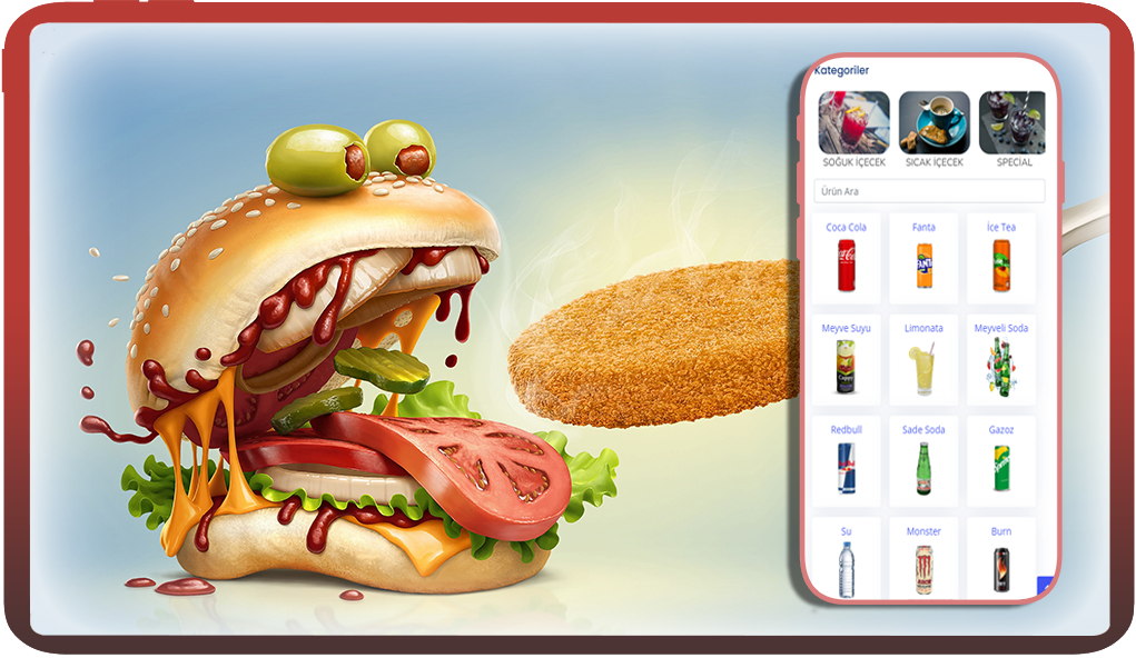 Burger Restoran & Cafe adisyon sistemi, dijital qr menü, yeni nesil Burger Restoran & Cafe adisyon